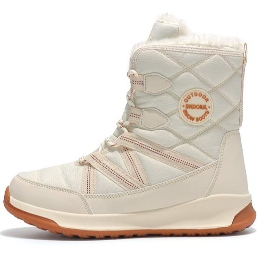 Tsiodfo Size 10 Leather Lace-Up White Winter Boots Water-Resistant Oil-Resistant